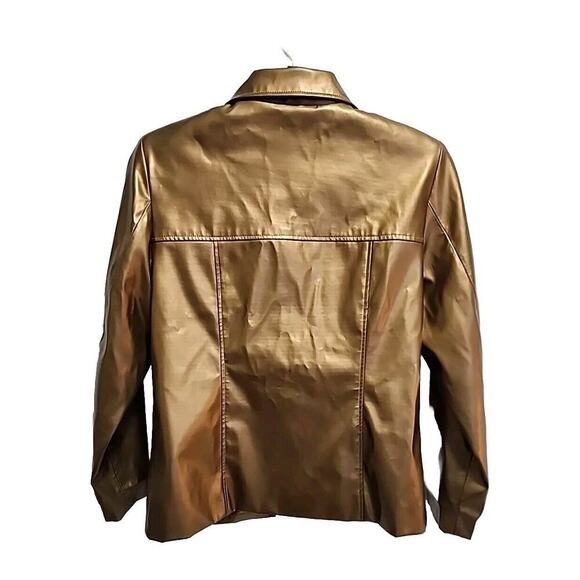 Vintage 90s Y2K Learsi Vegan Leather Gold Jacket Full Zip Medium PRISTINE!!! - Picture 2 of 5